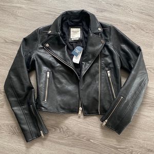Abercrombie & Fitch Black Vegan Leather Jacket Size Small - NWT